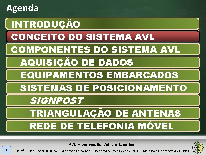 Agenda INTRODUÇÃO CONCEITO DO SISTEMA AVL COMPONENTES DO SISTEMA AVL AQUISIÇÃO DE DADOS EQUIPAMENTOS