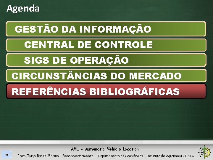 Agenda GESTÃO DA INFORMAÇÃO CENTRAL DE CONTROLE SIGS DE OPERAÇÃO CIRCUNST NCIAS DO MERCADO