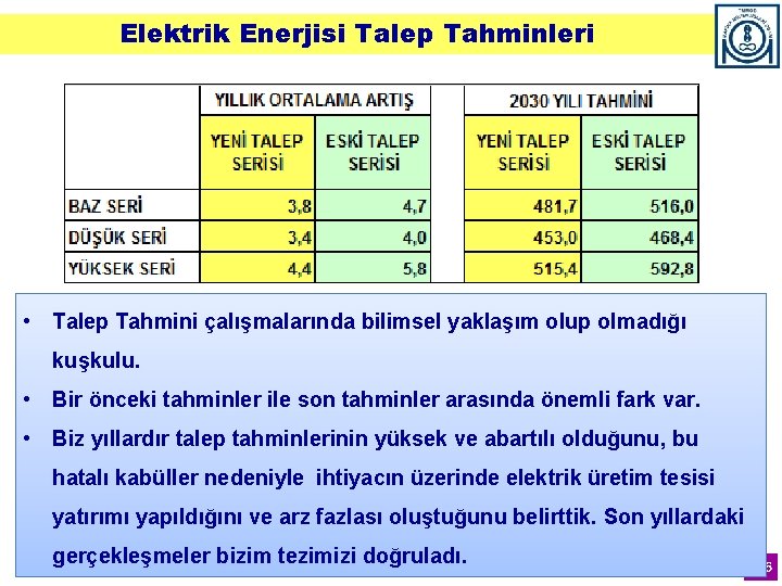 Elektrik Enerjisi Talep Tahminleri • Talep Tahmini çalışmalarında bilimsel yaklaşım olup olmadığı kuşkulu. •