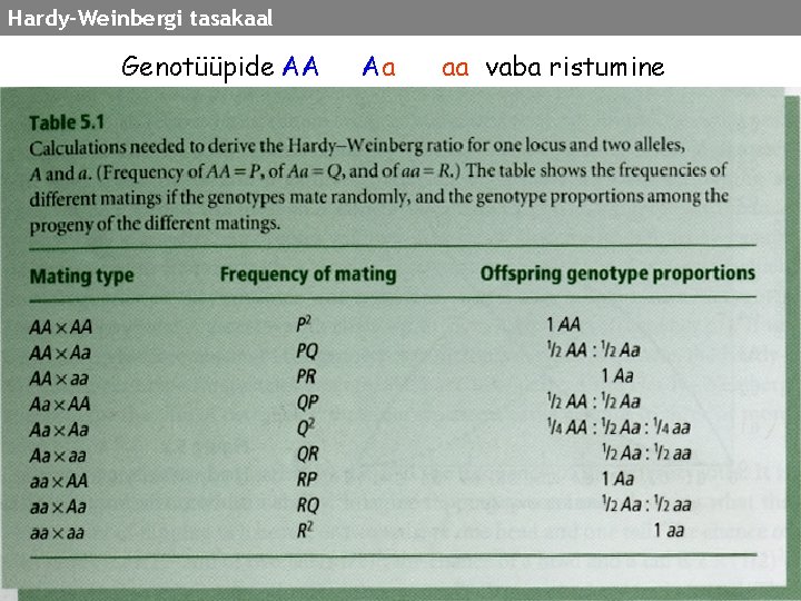 Hardy-Weinbergi tasakaal Genotüüpide AA Aa aa vaba ristumine 