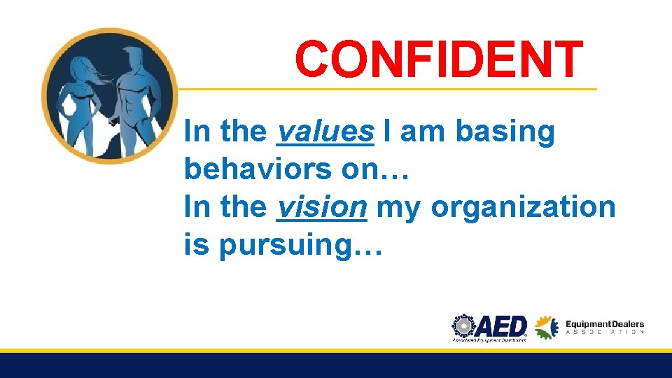 CONFIDENT In the values I am basing behaviors on… In the vision my organization