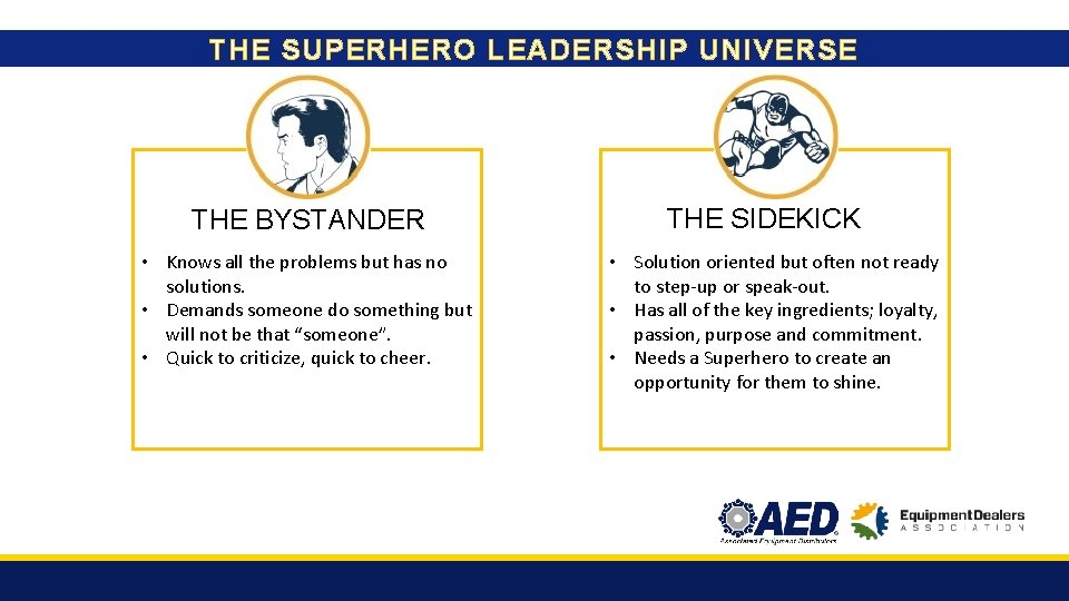 THE SUPERHERO LEADERSHIP UNIVERSE THE BYSTANDER • Knows all the problems but has no