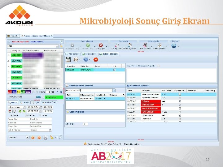 Mikrobiyoloji Sonuç Giriş Ekranı 16 