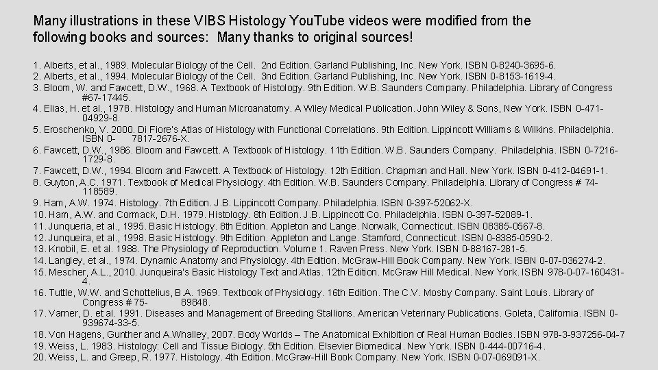 Many illustrations in these VIBS Histology You. Tube videos were modified from the following Many illustrations in these VIBS Histology You. Tube videos were modified from the following
