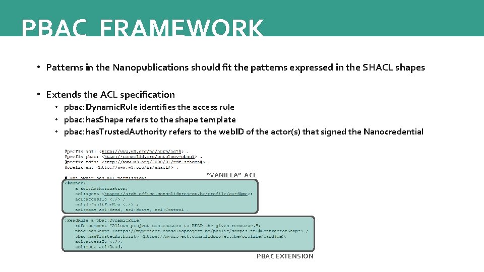 PBAC FRAMEWORK • Patterns in the Nanopublications should fit the patterns expressed in the