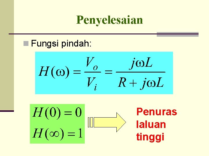 Penyelesaian n Fungsi pindah: Penuras laluan tinggi 