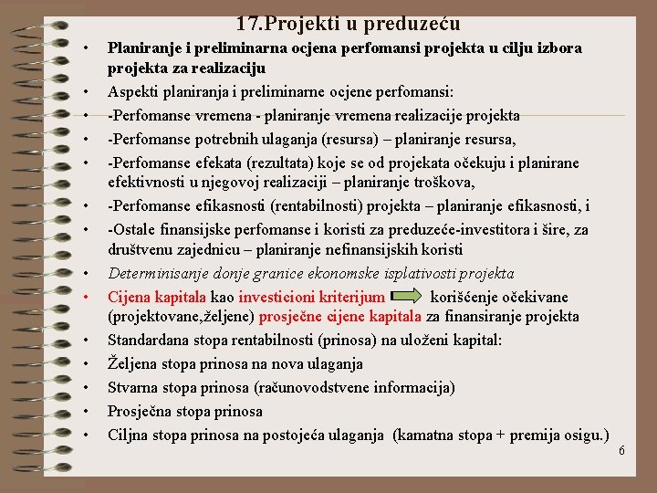 17. Projekti u preduzeću • • • • Planiranje i preliminarna ocjena perfomansi projekta