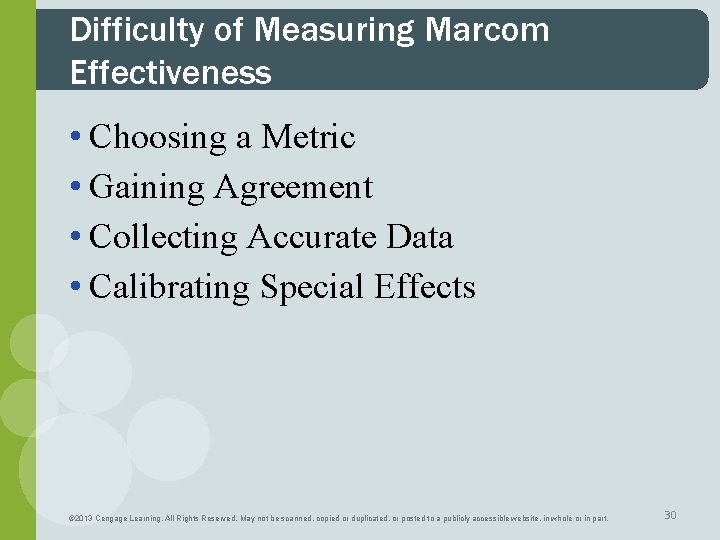 Difficulty of Measuring Marcom Effectiveness • Choosing a Metric • Gaining Agreement • Collecting