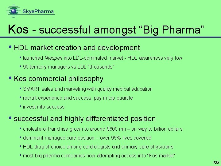 Kos - successful amongst “Big Pharma” • HDL market creation and development • launched