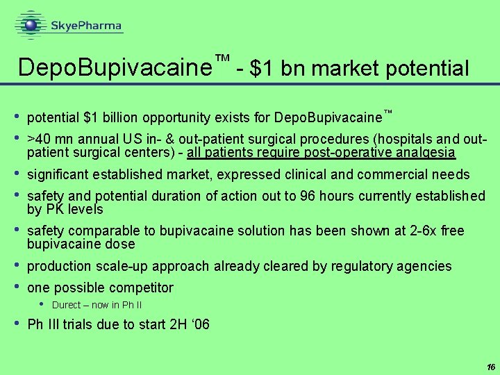 ™ Depo. Bupivacaine - $1 bn market potential • • potential $1 billion opportunity