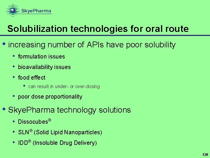 Solubilization technologies for oral route • increasing number of APIs have poor solubility •