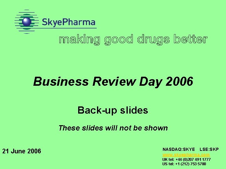 Business Review Day 2006 Back-up slides These slides will not be shown 21 June