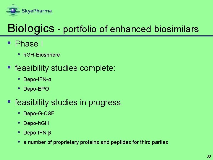 Biologics - portfolio of enhanced biosimilars • Phase I • h. GH-Biosphere • feasibility