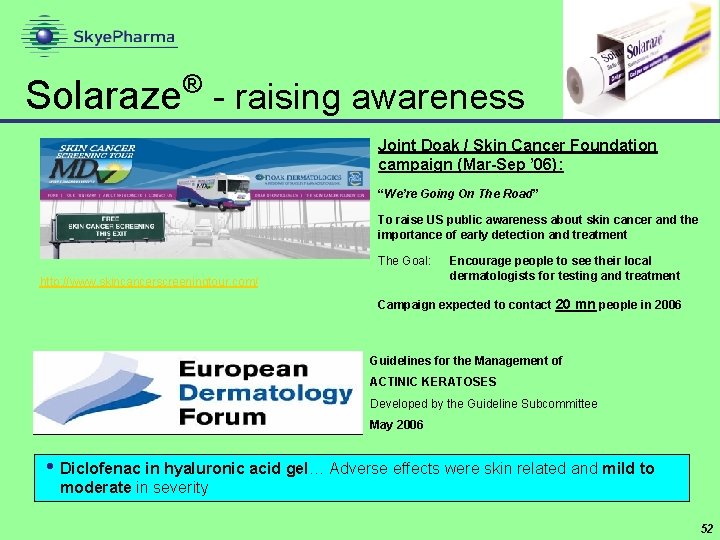 ® Solaraze - raising awareness Joint Doak / Skin Cancer Foundation campaign (Mar-Sep ’