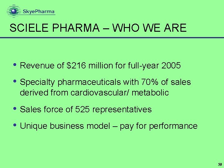 SCIELE PHARMA – WHO WE ARE • Revenue of $216 million for full-year 2005