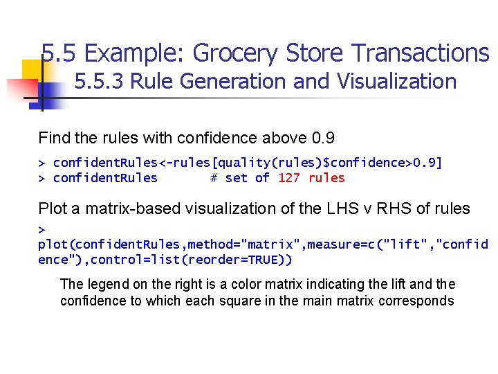 5. 5 Example: Grocery Store Transactions 5. 5. 3 Rule Generation and Visualization Find