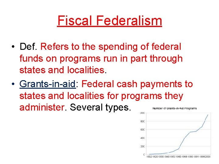 Fiscal Federalism • Def. Refers to the spending of federal funds on programs run