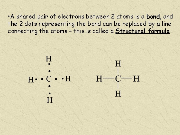  • A shared pair of electrons between 2 atoms is a bond, and