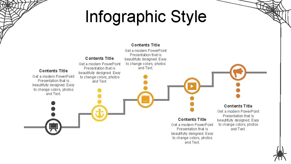 Infographic Style Contents Title Get a modern Power. Point Presentation that is beautifully designed.