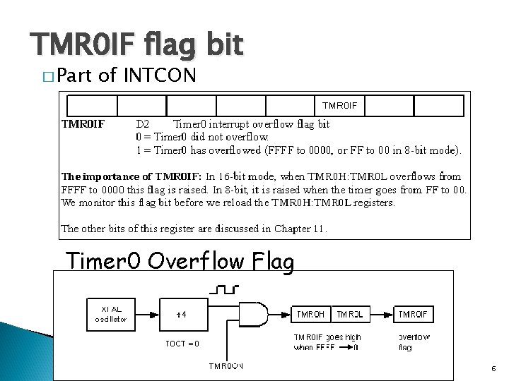 TMR 0 IF flag bit � Part of INTCON Timer 0 Overflow Flag 6