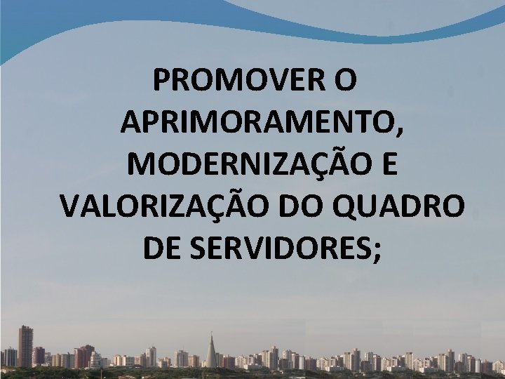 PROMOVER O APRIMORAMENTO, MODERNIZAÇÃO E VALORIZAÇÃO DO QUADRO DE SERVIDORES; 