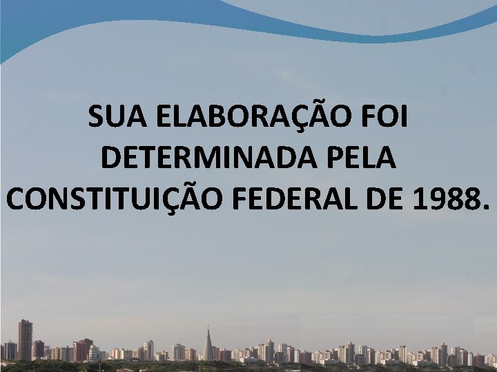 SUA ELABORAÇÃO FOI DETERMINADA PELA CONSTITUIÇÃO FEDERAL DE 1988. 