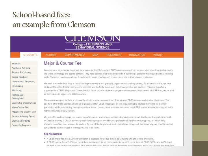 School-based fees: an example from Clemson 