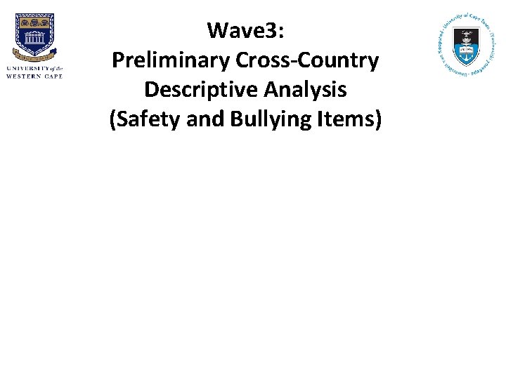 Wave 3: Preliminary Cross-Country Descriptive Analysis (Safety and Bullying Items) 