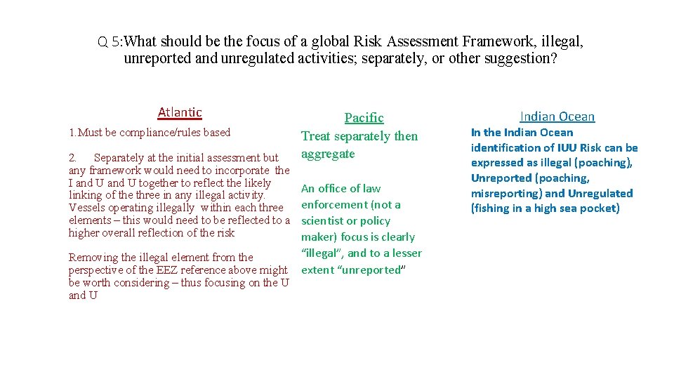 Q 5: What should be the focus of a global Risk Assessment Framework, illegal,