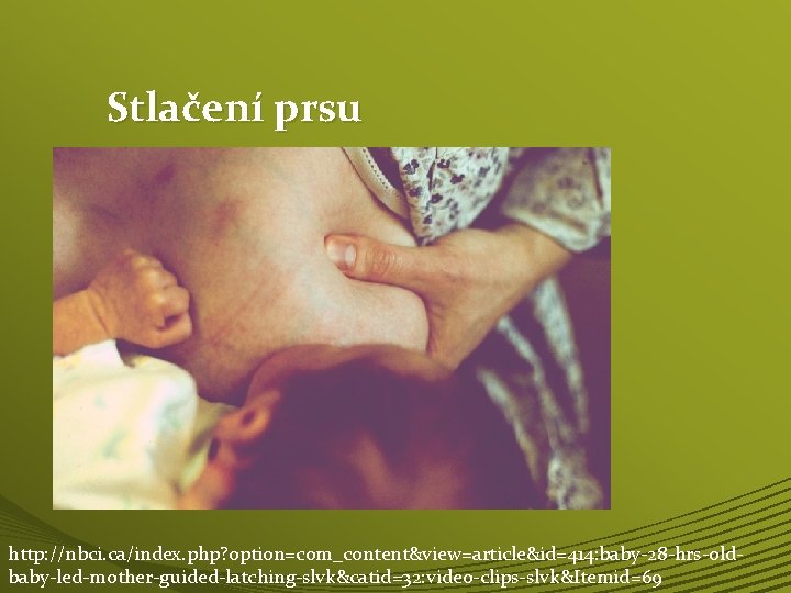 Stlačení prsu http: //nbci. ca/index. php? option=com_content&view=article&id=414: baby-28 -hrs-oldbaby-led-mother-guided-latching-slvk&catid=32: video-clips-slvk&Itemid=69 