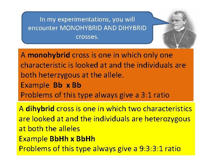 In my experimentations, you will encounter MONOHYBRID AND DIHYBRID crosses. A monohybrid cross is