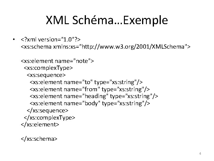 XML Schéma…Exemple • <? xml version="1. 0"? > <xs: schema xmlns: xs="http: //www. w