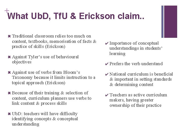 + What Ub. D, Tf. U & Erickson claim. . ✖ Traditional classroom relies