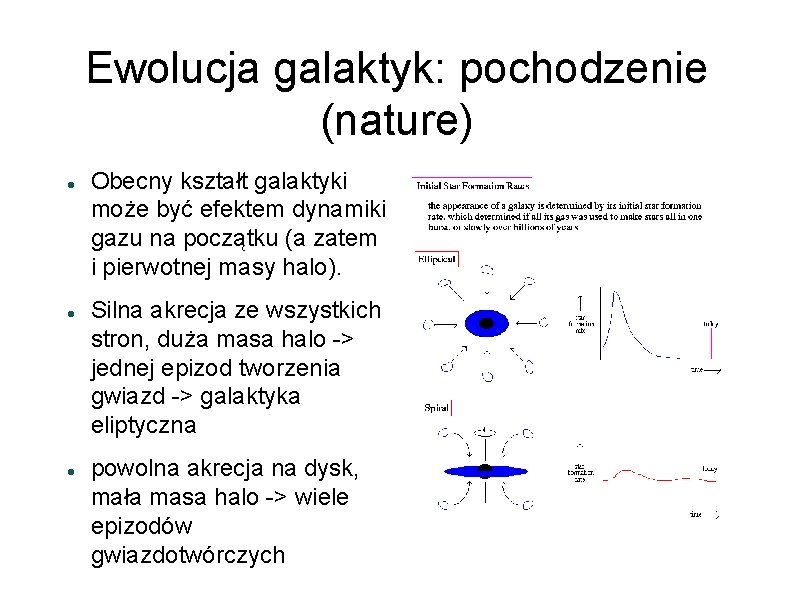 Ewolucja galaktyk: pochodzenie (nature) Obecny kształt galaktyki może być efektem dynamiki gazu na początku