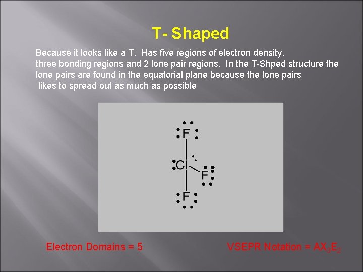 T- Shaped Because it looks like a T. Has five regions of electron density.