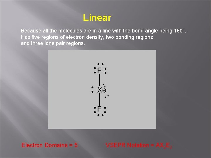 Linear Because all the molecules are in a line with the bond angle being