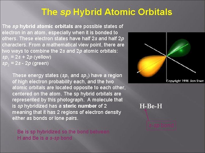 The sp Hybrid Atomic Orbitals The sp hybrid atomic orbitals are possible states of