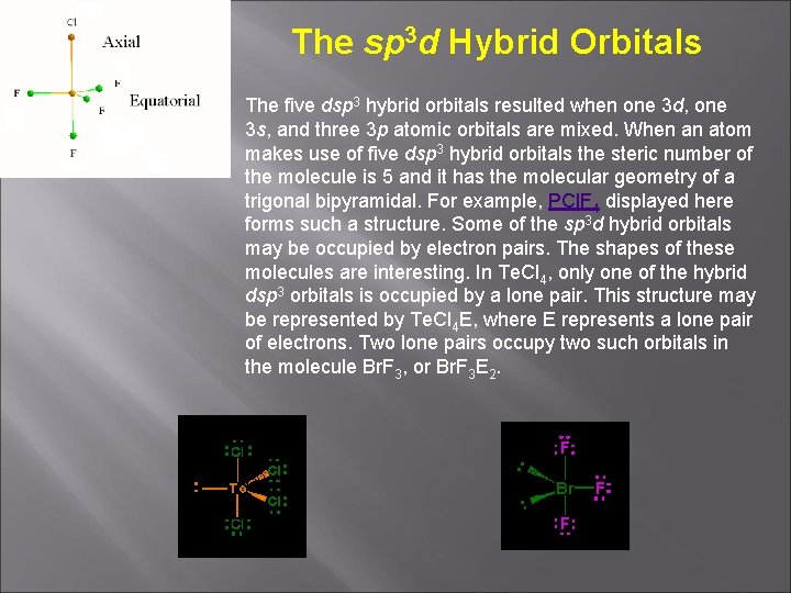The sp 3 d Hybrid Orbitals The five dsp 3 hybrid orbitals resulted when
