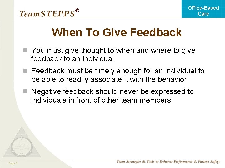 Office-Based Care ® When To Give Feedback n You must give thought to when