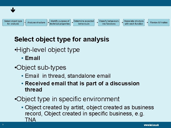  Select object type for analysis • High-level object type • Email • Object