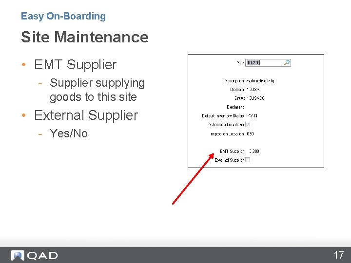 Easy On-Boarding Site Maintenance • EMT Supplier - Supplier supplying goods to this site