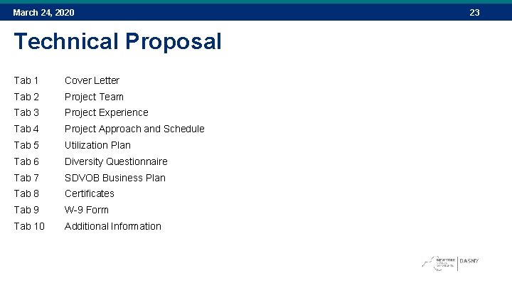 March 24, 2020 Technical Proposal Tab 1 Cover Letter Tab 2 Project Team Tab