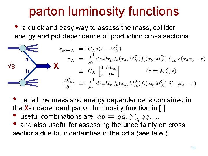 parton luminosity functions • a quick and easy way to assess the mass, collider