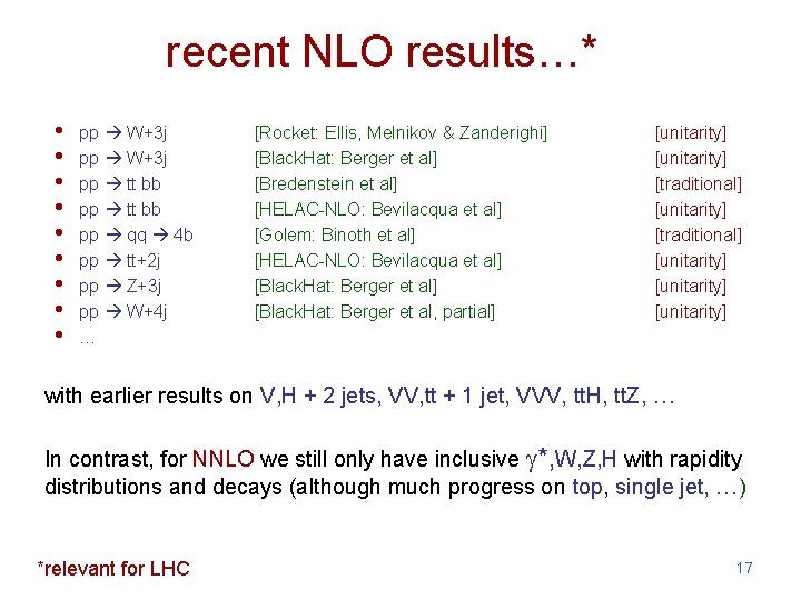 recent NLO results…* • • • pp W+3 j pp tt bb pp qq