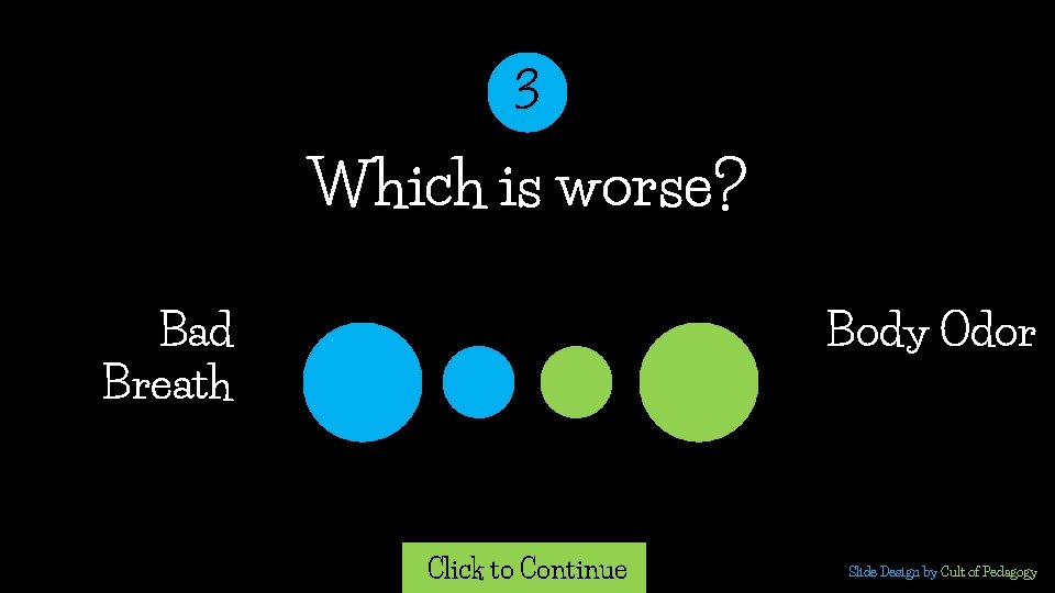 3 Which is worse? Bad Breath Body Odor Click to Continue Slide Design by 3 Which is worse? Bad Breath Body Odor Click to Continue Slide Design by