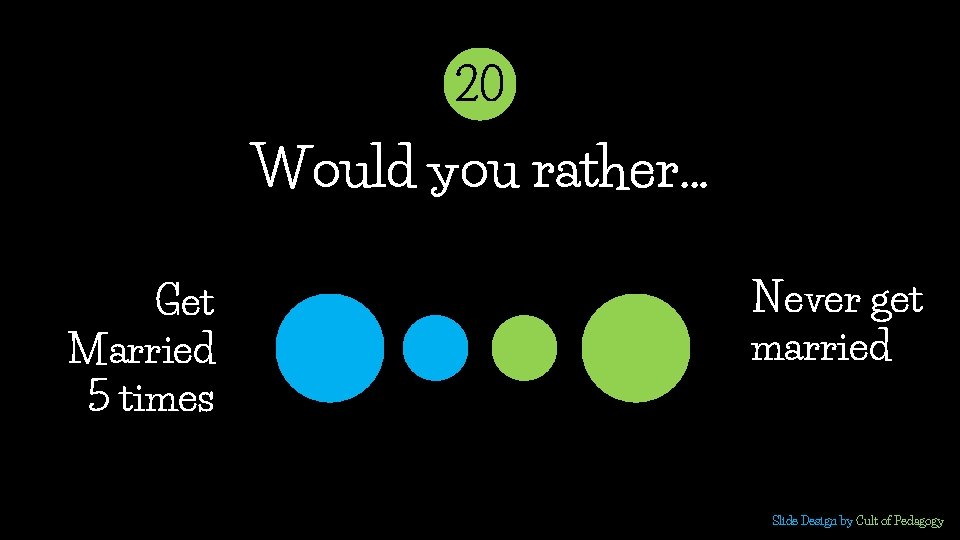 20 Would you rather… Get Married 5 times Never get married Slide Design by 20 Would you rather… Get Married 5 times Never get married Slide Design by