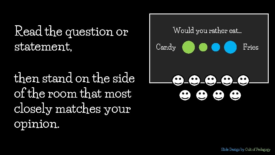 Read the question or statement, Would you rather eat… Candy Fries then stand on Read the question or statement, Would you rather eat… Candy Fries then stand on
