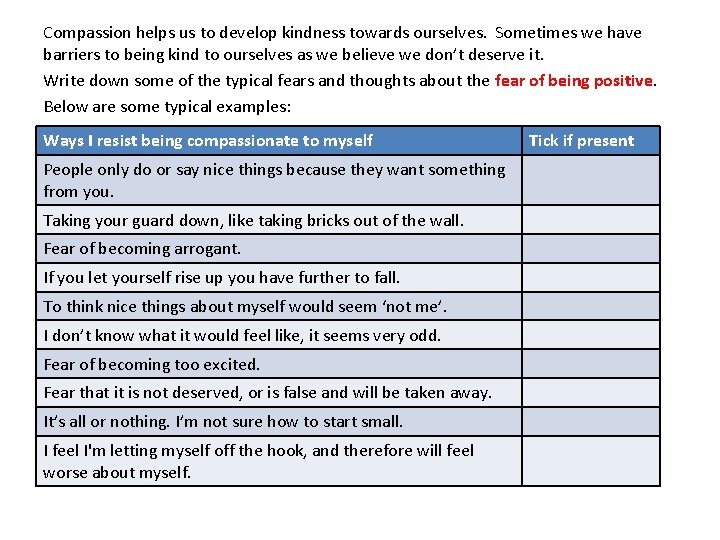 Compassion helps us to develop kindness towards ourselves. Sometimes we have barriers to being