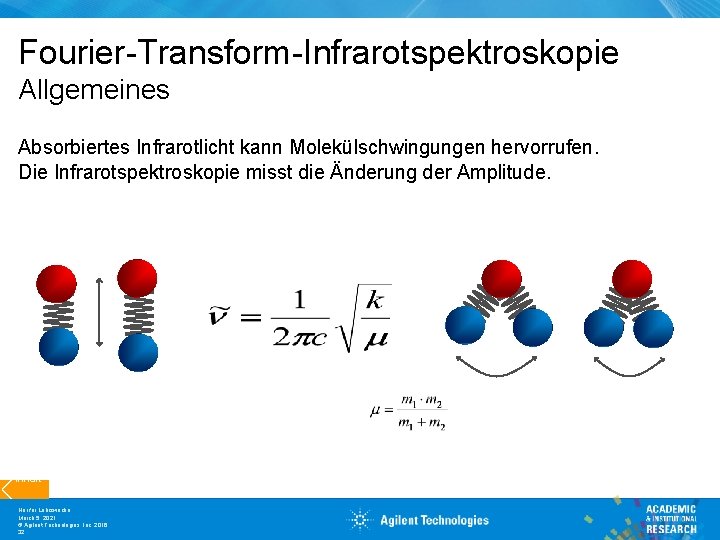 Fourier-Transform-Infrarotspektroskopie Allgemeines Absorbiertes Infrarotlicht kann Molekülschwingungen hervorrufen. Die Infrarotspektroskopie misst die Änderung der Amplitude.