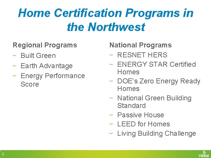 Home Certification Programs in the Northwest Regional Programs − Built Green − Earth Advantage